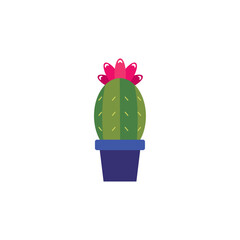 Blooming cactus in blue pot. Vector