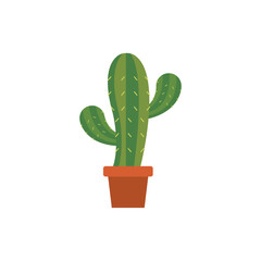Cactus in ceramic flowerpot. Vector