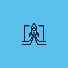 Rocket logo in sleek and minimalist line art illustration.