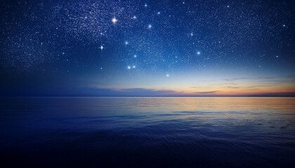 Fototapeta premium starry night sky above tranquil ocean shimmering reflections on water gentle horizon blending with celestial beauty