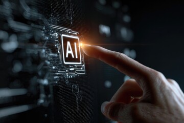 Hand touching AI button on digital interface