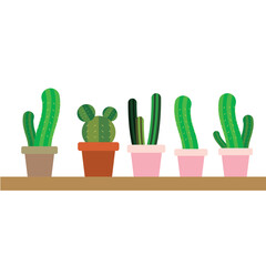 Collection of five cute cacti. Vector
