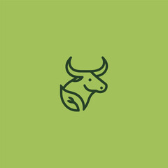 Bull and leaf logo in creative and simple line art style.