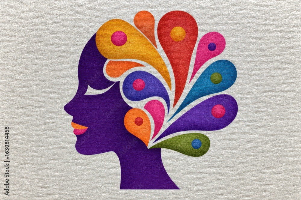 Poster abstract representation of mental creativity and expression depicted through a vibrant female profil