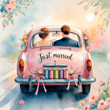 イチダ　ブリキ　【JUST MARRIED CAR 】動作品 1960s イチダ製 キスするカップルのブリキカー 外箱付き | ブリキの