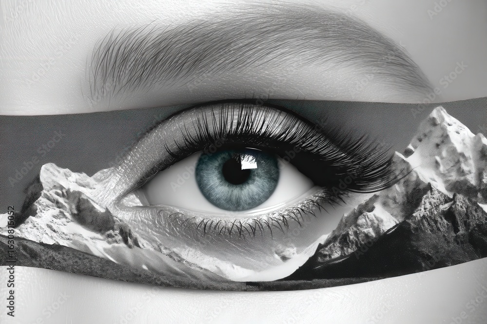 Poster intricate vision of nature within the eye symbolizing inner reflection and the merging of human perc