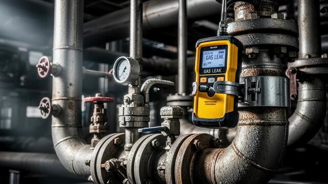 Portable gas detector device mounted on metal pipe system
