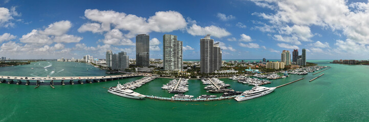 Panorama of Miami Beach skyline. Miami Beach cityscape. Miami Beach skyline with skyscrapers and...