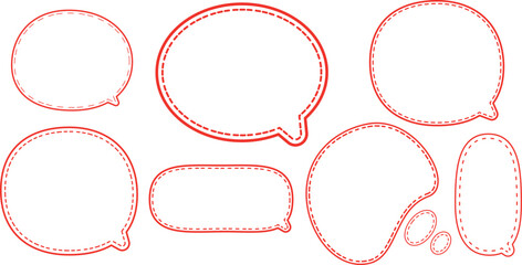 This is a collection of red-outlined speech bubbles. The most prominent style features a double outline: a solid red line on the outside and a dashed red line on the inside.  © kyon