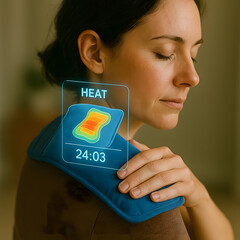 Woman Using Smart Heat Therapy Pad