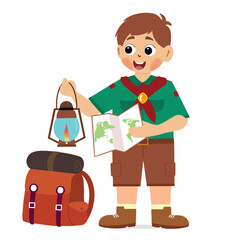 cute children adventure. happy cute kids summer camp holiday. Kids Scouts summer camp vector illustration.