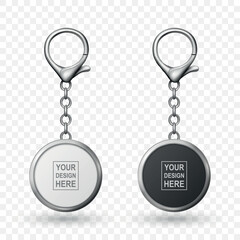 Vector Keychain Icon Set, Isolated. Realistic Round Keychain Design for Branding. Blank Keychain Mockup for Logo. Luxury Metallic Keychain Template for Custom Accessory Design