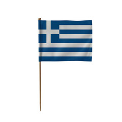 Fototapeta premium Miniature&nbsp;Greek flag waving on wooden stick, perfect for celebrating Greek independence day and travel to Greece concepts