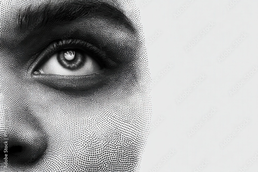 Aufkleber captivating close-up of a human eye surrounded by intricate dotted patterns conveying depth in perce