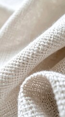 Close Up of Cream Linen Fabric Texture Background with Natural Woven Detail