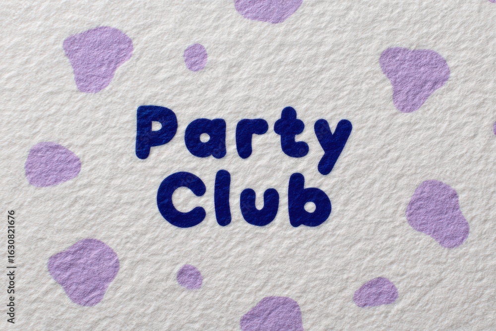 Poster whimsical tactile background with playful party club text design in bold color combinations creating
