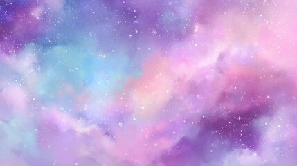 Obraz premium Pastel space background with pinks, purples, blues, and scattered star-like sparkles