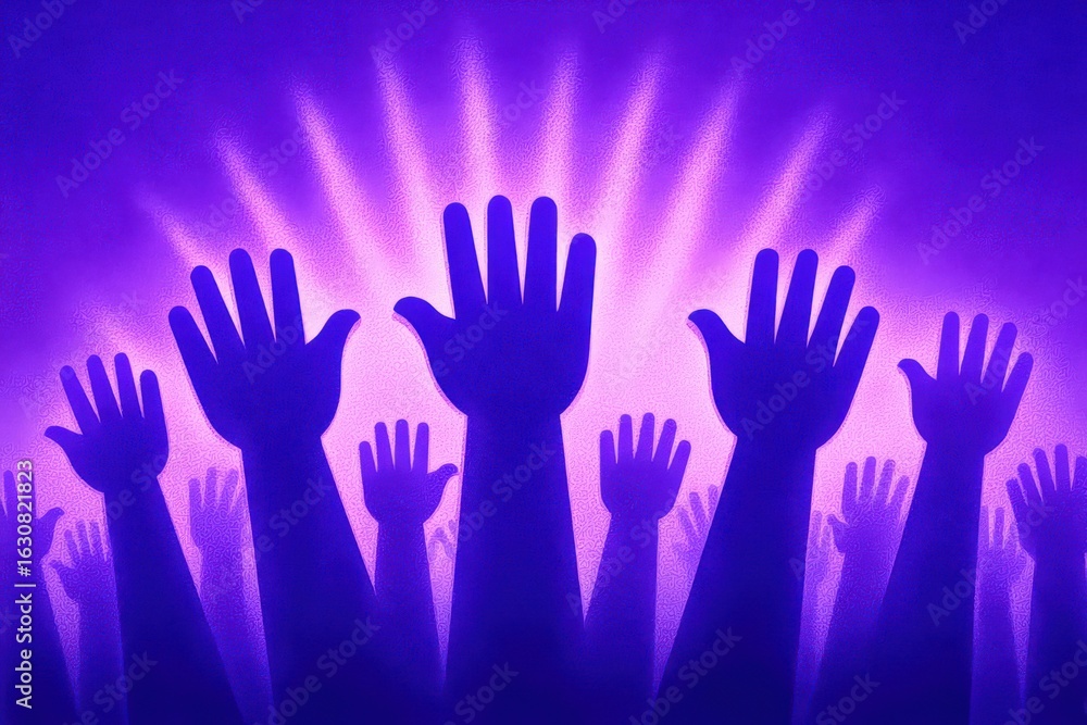 Aufkleber diverse hands reaching upwards against a striking purple backdrop symbolizing unity empowerment and 