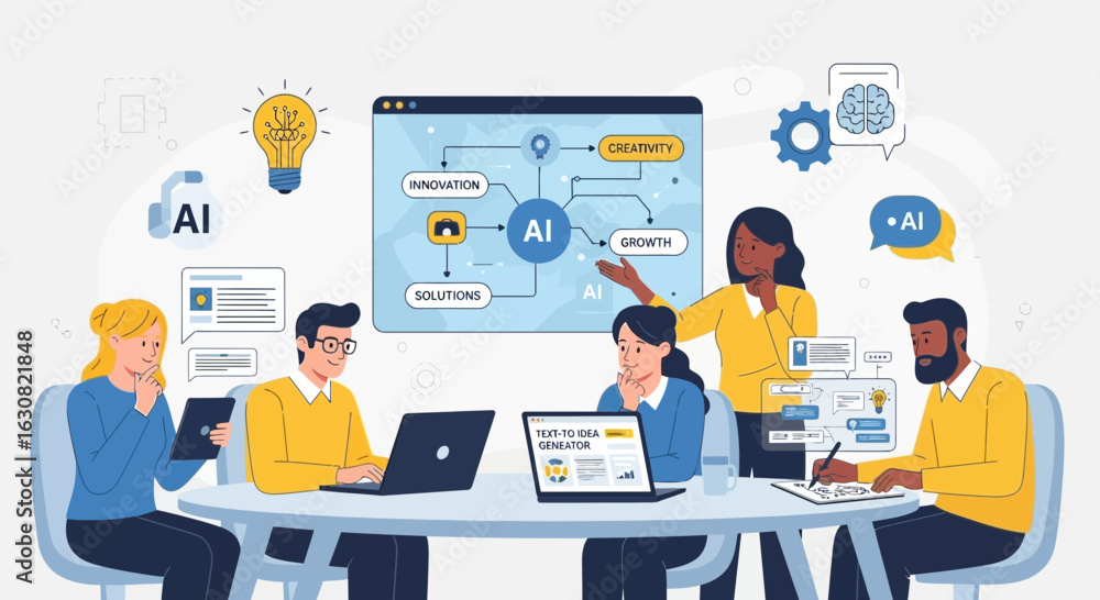 Aufkleber collaborative team discussing artificial intelligence for business innovation