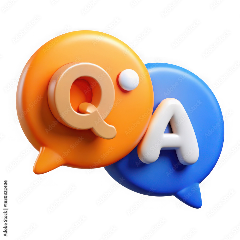 Poster 3d render of q&a speech bubbles isolated on transparent background