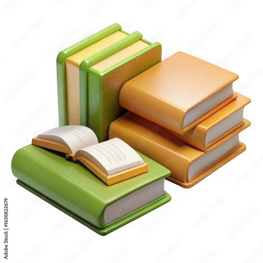 Aufkleber 3d stack of books render isolated on transparent background