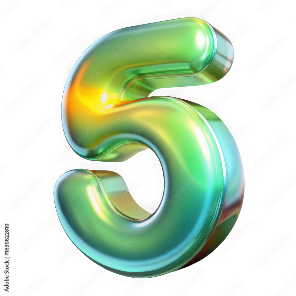 Poster 3d glossy number 5 render isolated on transparent background