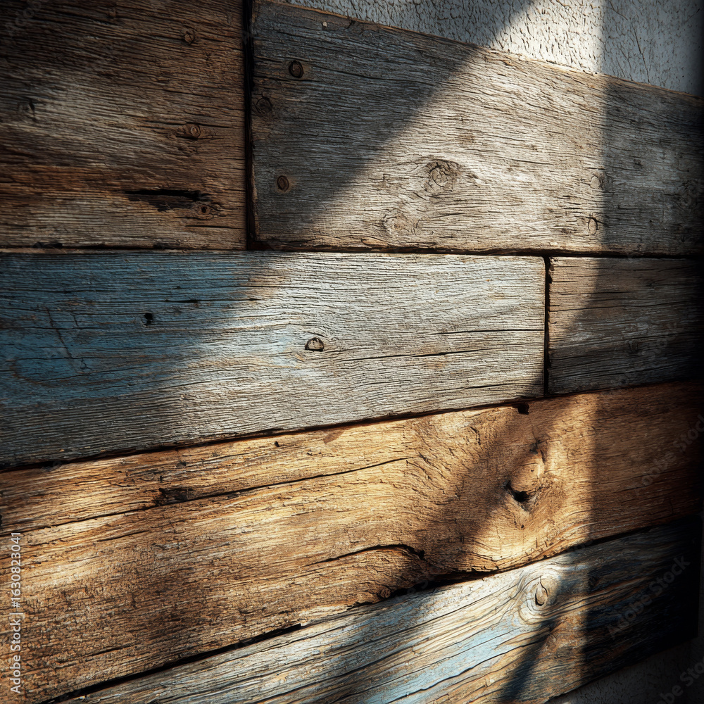 Poster weathered wooden planks with natural grain and subtle color variations create rustic wall texture, e