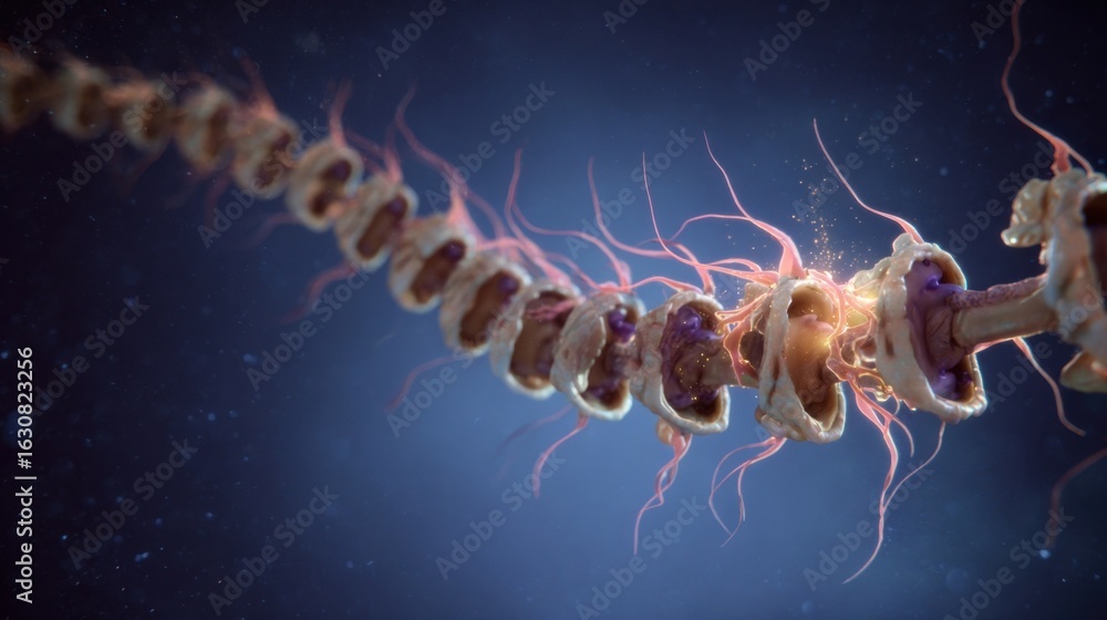 Poster sequence demonstrating embryonic spinal development anomaly leading to spina bifida and exposed neur