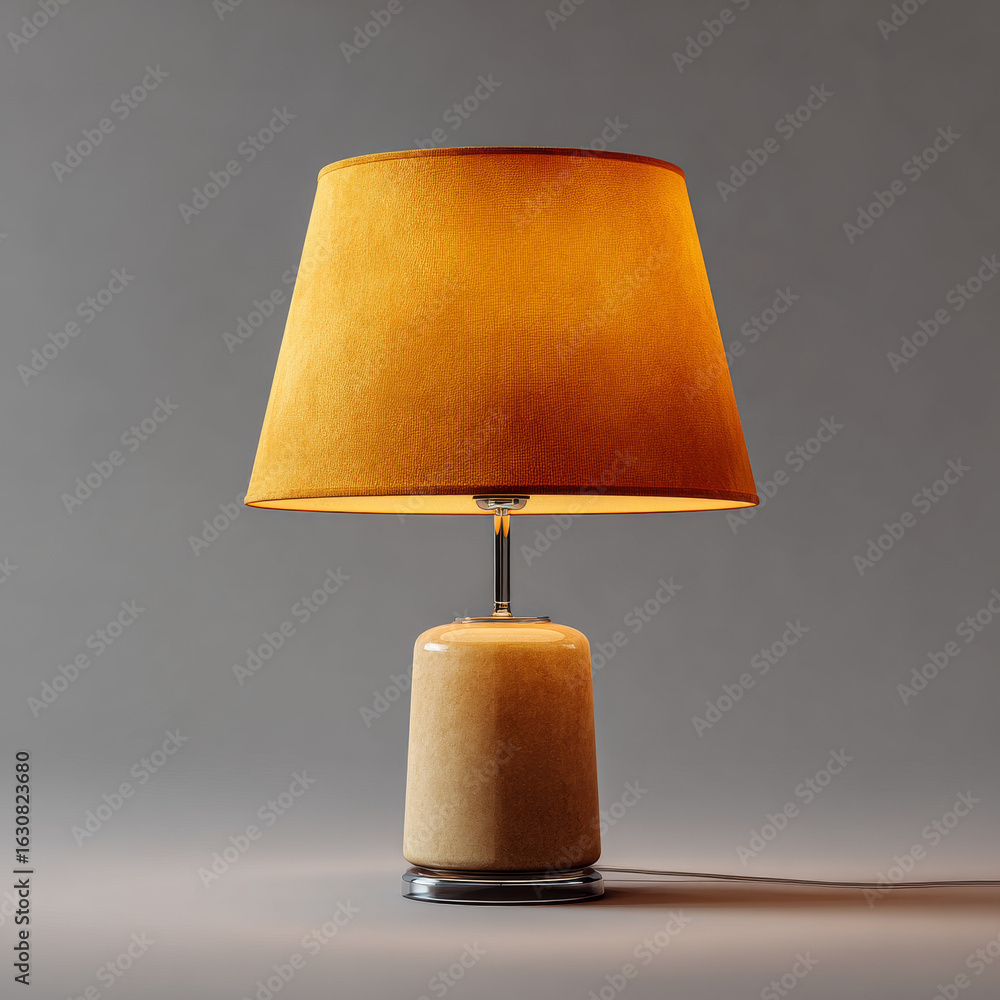Poster vintage table lamp with warm, ambient glow sits on minimalistic surface. lamp features cylindrical b