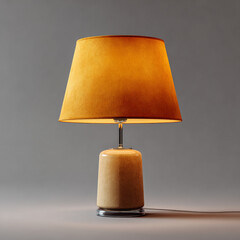 Vintage table lamp with warm, ambient glow sits on minimalistic surface. lamp features cylindrical base and classic fabric shade, creating cozy atmosphere