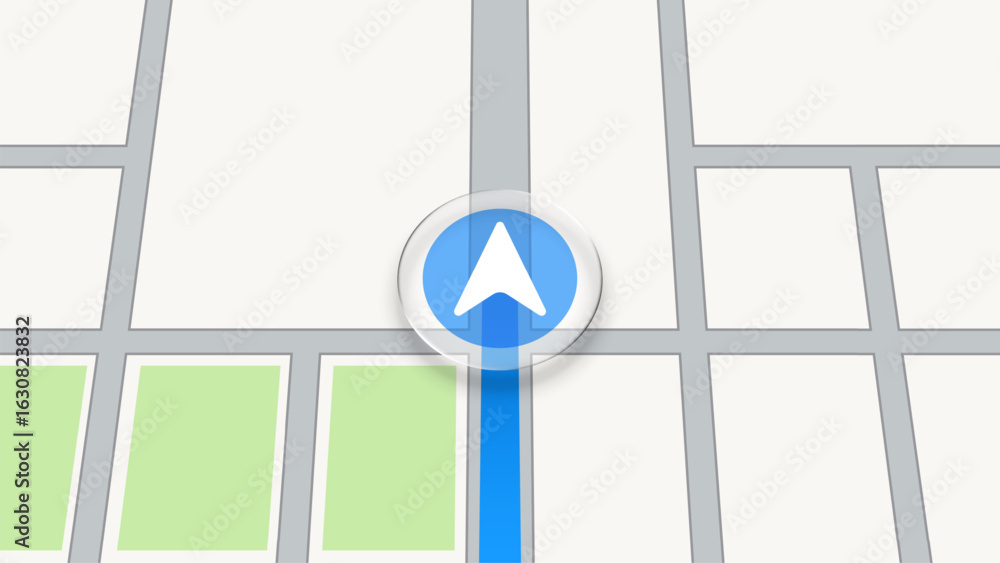 Fototapete navigator map vector with a blue arrow. gps device pointer on street map. navigation application for