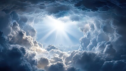 Heavenly Glowing Sunbeams Through Dramatic Cloudscape