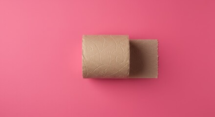 Rolled-up toilet paper on pink background