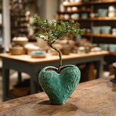 Bonsai Tree in Heart-Shaped Pot A Symbol of Love and Nature