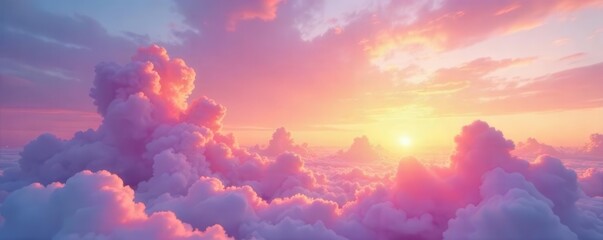 Soft pastel sunrise, clouds painted pink, orange, and lavender , romantic, tender