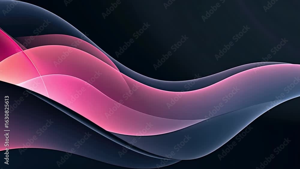 Poster vibrant abstract design with flowing waves in pink and purple against dark background, showcasing mo