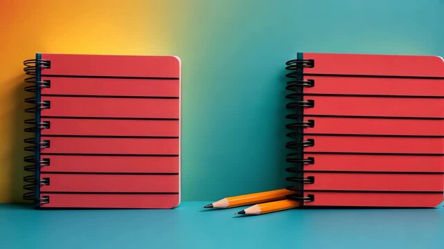 Creative workspace with notebook and pencils on vibrant color block background, a vibrant learning