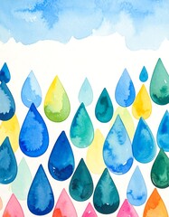 Colorful raindrops on white background