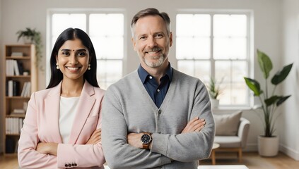 Confident Business Partners Smiling in Modern Office Setting