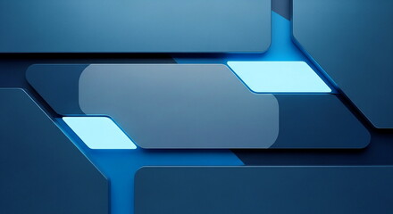 Futuristic blue abstract geometric background with glowing digital shapes and shadows