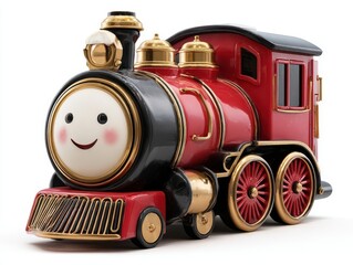 Adorable Red Toy Train with a Smiling Face - 3D Render
