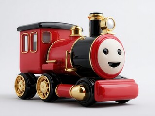 Happy Red Toy Train with Gold Accents - 3D Render