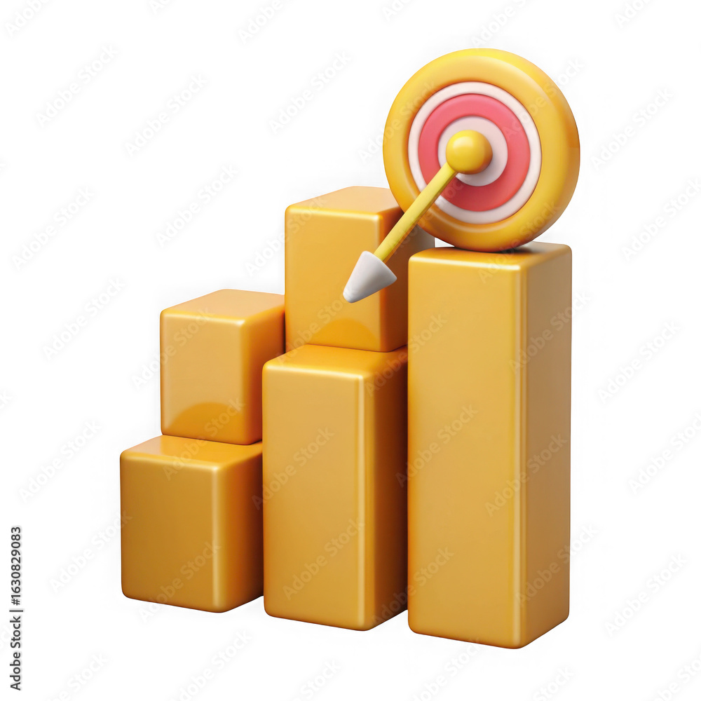 Poster 3d target on bar chart isolated on transparent background
