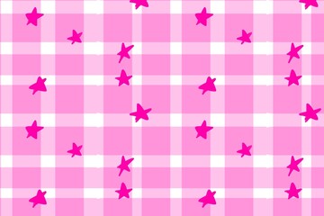 Pink Gingham Pattern with Stars. Decorative Patterns for Fabric and Design. 