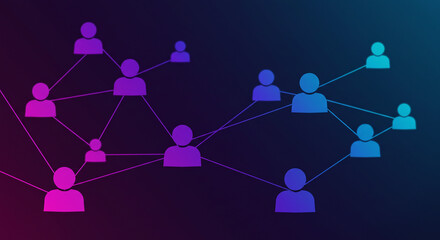 Digital Social Network Illustration Connected People Silhouettes on a Gradient Background, Representing Community and Connections