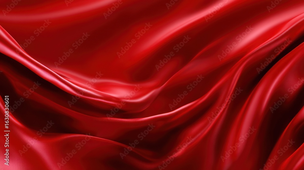 Poster luxurious crimson fabric drapes, creating soft waves and flowing curves in a sensual display