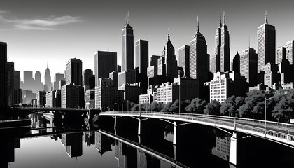 Cityscape with Bridge at Sunset