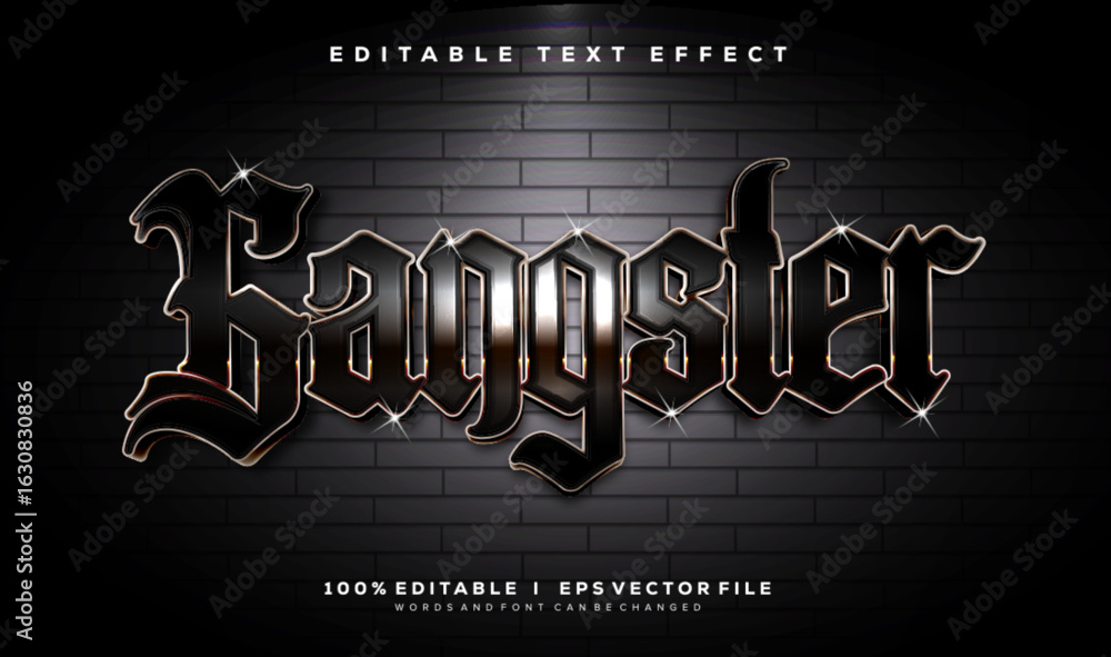 Poster black gangster 3d vector text effect with modern style design