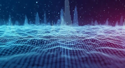 Futuristic Digital Wave Abstract Background with Blue and Purple Grid