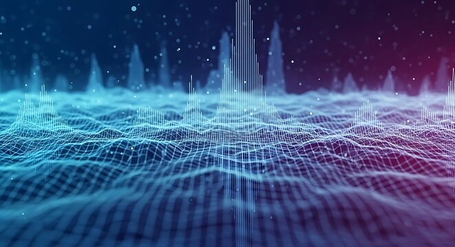 Futuristic Digital Wave Abstract Background with Blue and Purple Grid - Powered by Adobe